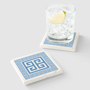 Dessous-de-verre En Pierre Clé grecque Motif bleu et blanc