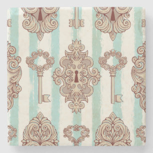 Dessous-de-verre En Pierre Clés vintages, verrous : motif à main levée.