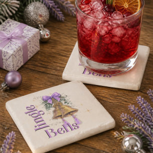Dessous-de-verre En Pierre Clochettes de Noël au ruban et au pompon lavande