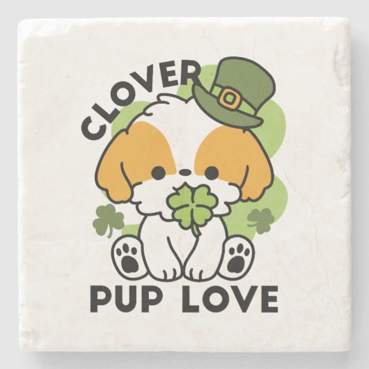 Dessous-de-verre En Pierre Clover Pup Love - St. Patrick's Day Chien Design (Devant)