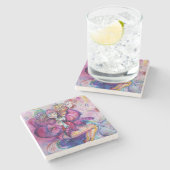 DESSOUS-DE-VERRE EN PIERRE CLOWN MUSICAL ROSE (Côté)