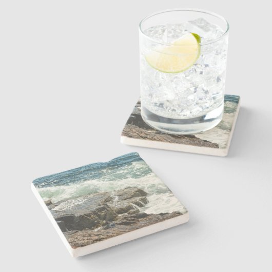 Dessous-de-verre En Pierre Coastal Maine Rocky Shoreline Ocean (Côté)