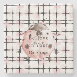 Dessous-de-verre En Pierre Coccinelle rayée rose et noir