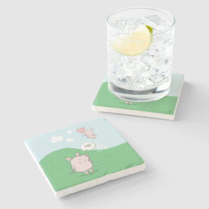 Dessous-de-verre En Pierre Cochon Flottant mignon Dit Bonjour
