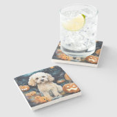 Dessous-de-verre En Pierre Cockapoo d'Halloween avec citrouilles effrayant (Côté)