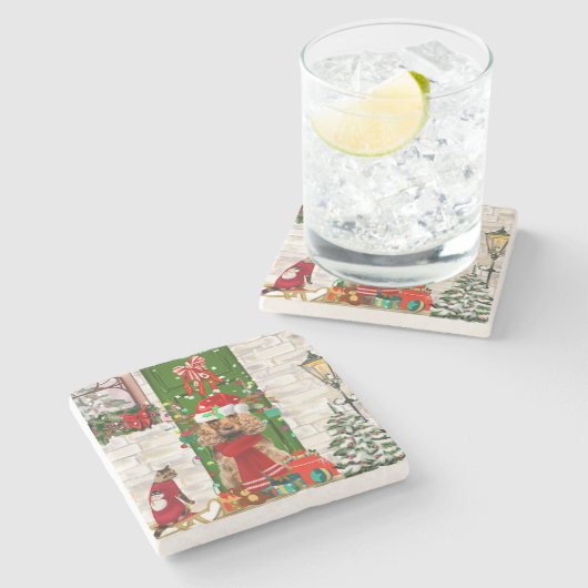 Dessous-de-verre En Pierre Cocker Spaniel Chien Noël (Côté)