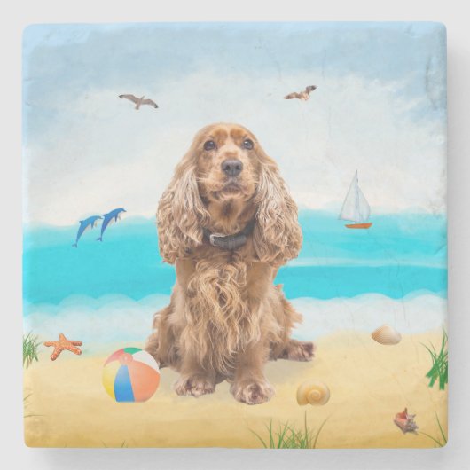 Dessous-de-verre En Pierre Cocker Spaniel Chien sur la plage (Devant)