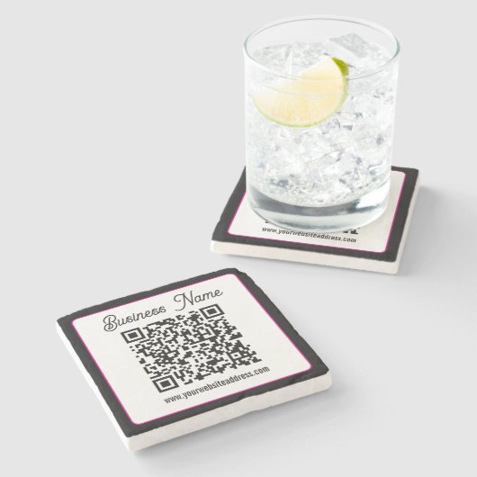 Dessous-de-verre En Pierre Code QR avec écriture cursive de script (Côté)