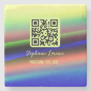 Dessous-de-verre En Pierre Code QR bleu jaune ajouter nom profession titre im