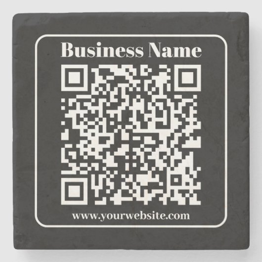 Dessous-de-verre En Pierre Code QR modifiable noir et blanc style moderne rét (Devant)