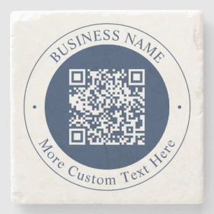 Dessous-de-verre En Pierre Code QR personnalisable & Texte Bleu marine fonc