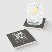 Dessous-de-verre En Pierre Code QR scannable moderne | Noir Blanc & Gris (Côté)