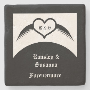 Dessous-de-verre En Pierre Coeur ailé gothique Mariage Personnalisé Monogramm