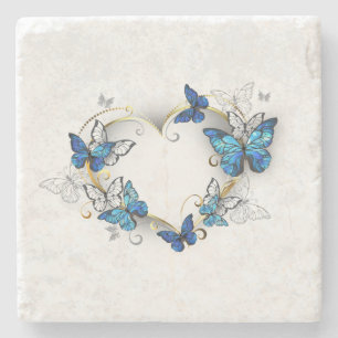 Dessous-de-verre En Pierre Coeur bijoux avec papillons Morpho