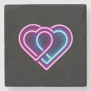 Dessous-de-verre En Pierre Coeur rose néon/bleu Tasse de la Saint-Valentin