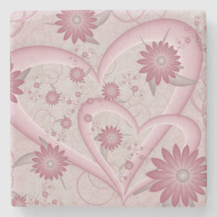 Dessous-de-verre En Pierre Cœurs et fleurs abstraits roses Amour Art fractal
