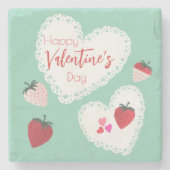 Dessous-de-verre En Pierre Coeurs et fraises Joyeuse Saint Valentin (Devant)