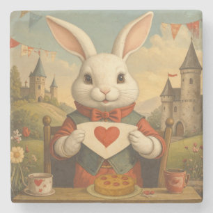 Dessous-de-verre En Pierre Cœurs Fantaisistes de Lapin Blanc Enchantant le Pa