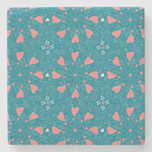 Dessous-de-verre En Pierre Coeurs roses qui tourbillonnent sur turquoise. Mai