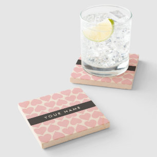 Dessous-de-verre En Pierre Coeurs roses, Romantique, Votre Nom, Personnaliser