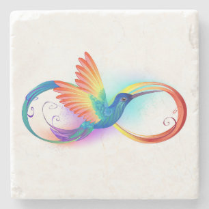 Dessous-de-verre En Pierre Colibri arc-en-ciel avec symbole Infinity