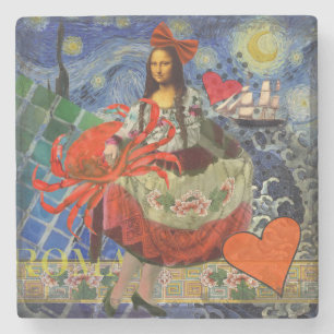 Dessous-de-verre En Pierre Collage Nuit étoilée de Mona Lisa : Surréalisme fa