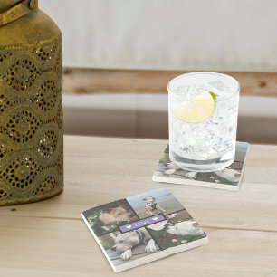 Dessous-de-verre En Pierre Collage photo moderne violet Ajoutez votre photo