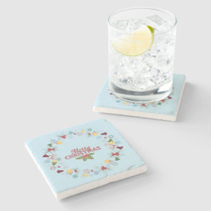 Dessous-de-verre En Pierre Collection de voeux Joyeux de la couronne de Noël