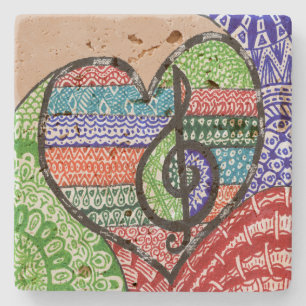 Dessous-de-verre En Pierre Coloré Rainbow Music Heart Doodle personnalisé