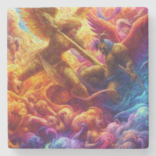 Dessous-de-verre En Pierre Colorful Celestial Conflict Peinture Abstraite