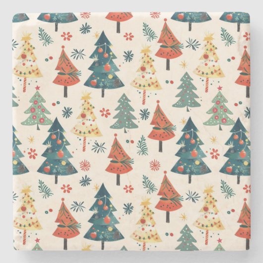Dessous-de-verre En Pierre Colourful Christmas Pine Trees Seamless Pattern (Devant)