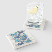 Dessous-de-verre En Pierre Composition de papillons blancs et bleus (Côté)