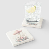 Dessous-de-verre En Pierre Conception de champignons pastel rétro aux couleur (Côté)