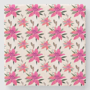 Dessous-de-verre En Pierre Conception de motif floral Fleurs roses