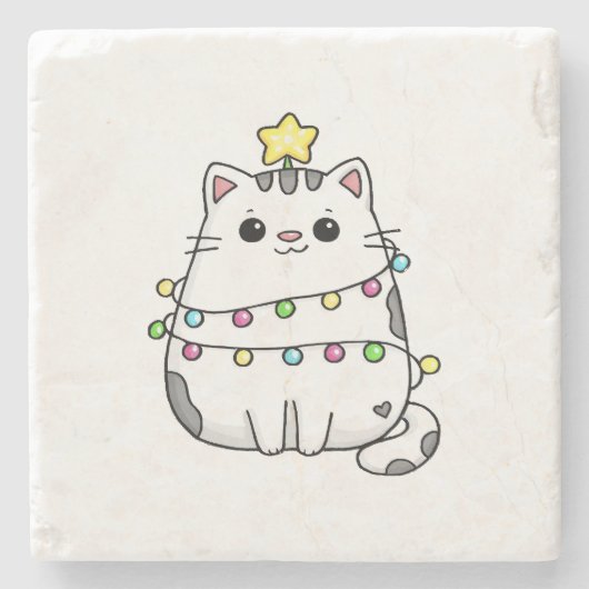 Dessous-de-verre En Pierre Conception de Noël de chat mignon  (Devant)
