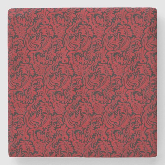 DESSOUS-DE-VERRE EN PIERRE CONCEPTION FEUILLUE ROUGE ET NOIRE (Devant)