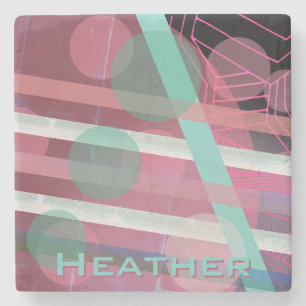 Dessous-de-verre En Pierre Conception personnalisée/rose et turquoise/abstrai