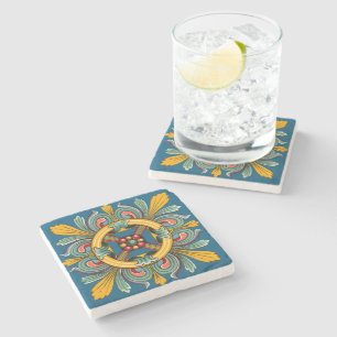 Dessous-de-verre En Pierre Conception victorienne Cerulean foncée de tuile