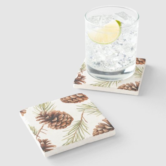 Dessous-de-verre En Pierre Cône de pin rustique (Côté)