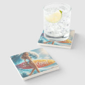 Dessous-de-verre En Pierre Confident Surfer Girl Walking Beach Waves Art (Côté)