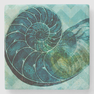 Dessous-de-verre En Pierre Conque en spirale Shell de turquoise