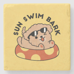 Dessous-de-verre En Pierre Cool Summer Chien Flottant - Jolie Puppy Pool Part