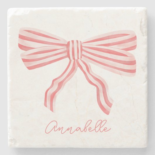 Dessous-de-verre En Pierre Coquette Pink Strited Bow (Devant)