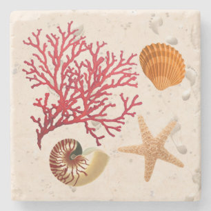 Dessous-de-verre En Pierre Coquillages et sable Dessous de verre en pierre