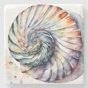 Dessous-de-verre En Pierre Coquille de coquillage Nautilus Design 357 Aquarel
