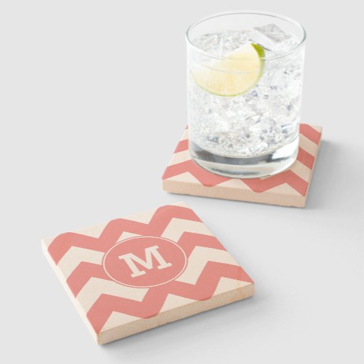 Dessous-de-verre En Pierre Corail clair monogramme Zigzag Motif (Côté)
