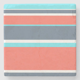 Dessous-de-verre En Pierre Corail vivant, bandes bleues et grises