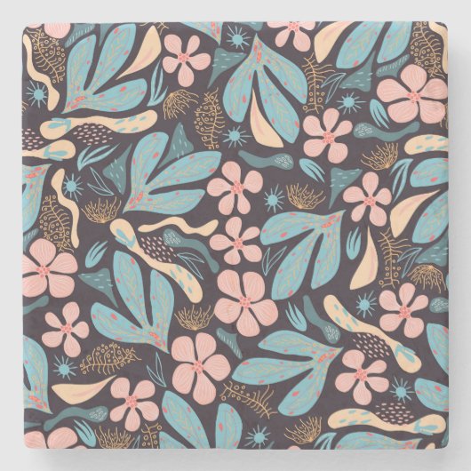 Dessous-de-verre En Pierre Coral Blue Floral Dark Print (Devant)