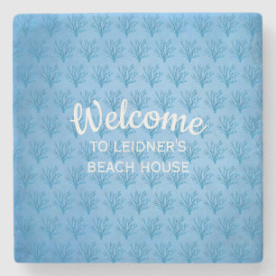 Dessous-de-verre En Pierre Coraux bleu motif sur arrière - plan bleu