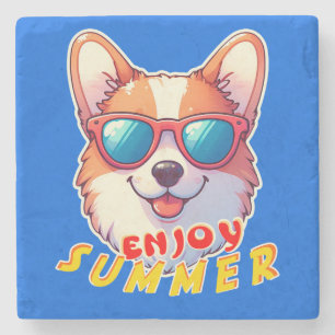 Dessous-de-verre En Pierre Corgi porte des lunettes de soleil Profitez de l'é